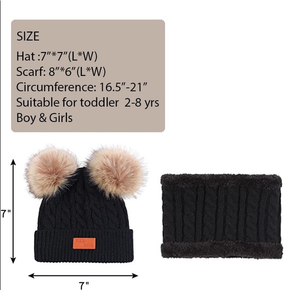 Black Winter Girls & Boys Warm Hats Set; Toddler Scarf Set - Picture 3 of 4